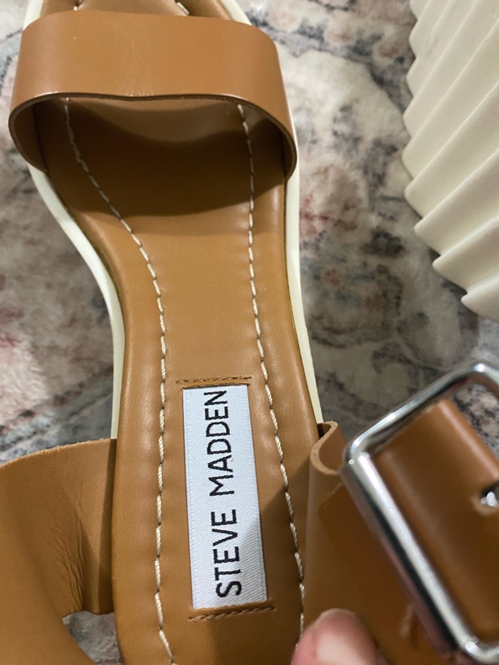 Steve Madden Brown Leather Platform Sandals with White Sole - Picture 5 of 8